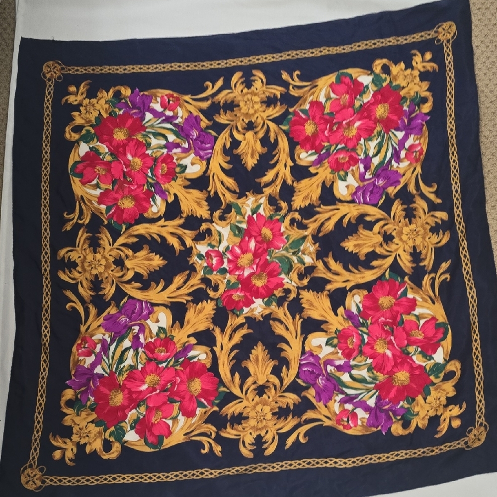 Vintage, Silk, Floral Patterned Scarf